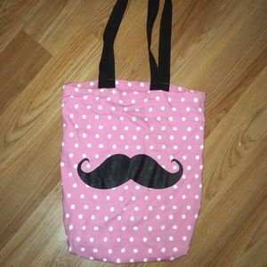 Pink Polkadot Mustache Tote Bag